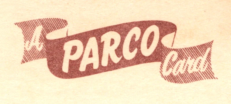The A Parco Card banner logo printed on a postcard back, from the Postcard Origins collection