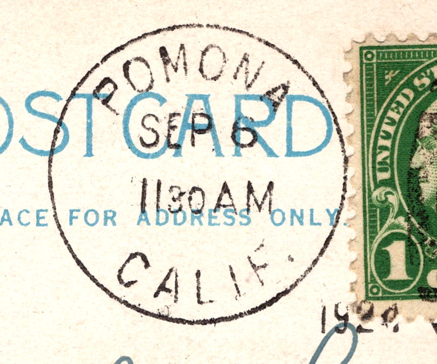 A circular Pomona, California postmark dated September 6, 1924, with the year printed in the lower-right corner rather than inside the dial