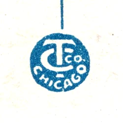 The Curt Teich and Co. Chicago logo printed on a postcard back, from the Postcard Origins collection